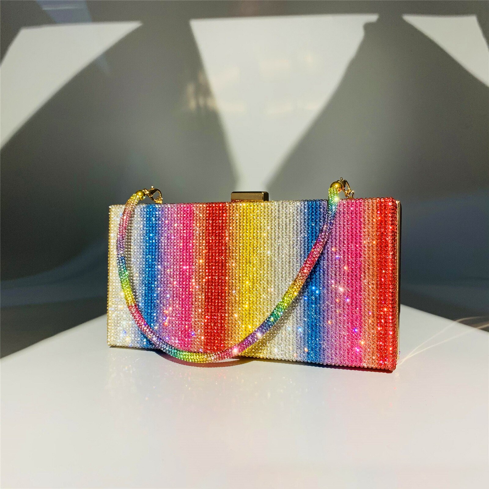 Rainbow Diamond Clutch Bag Party Evening Bag for Women Purse and Handbags Luxury Chain Crossbody Bag Wedding: B