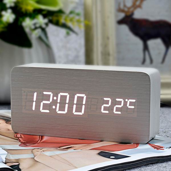 Beste High-End Klokken, Thermometer Wekker Led Digital Voice Tafelklok, 13 Kleuren Digitale Klok Batterij/Usb Power: white white