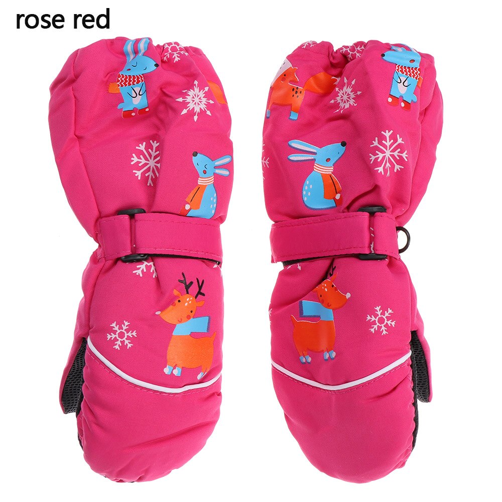 Guantes de esquí con dibujos animados para niños, manoplas de manga larga, resistentes al viento, impermeables, gruesos y cálidos para invierno, 2 a 6 años, 1 par: rose red