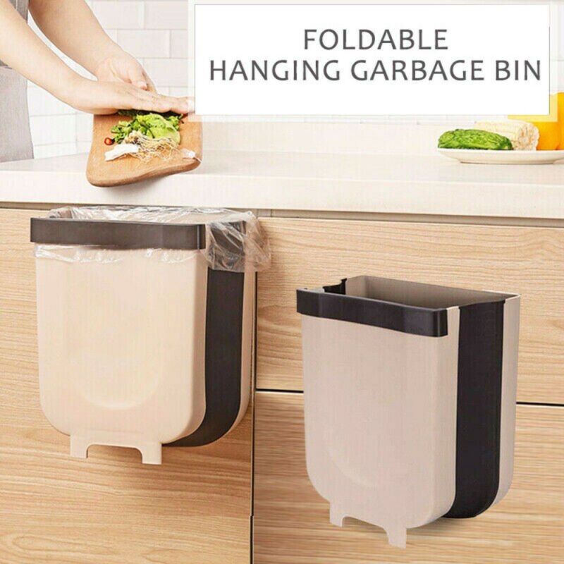 Cubo de basura plegable 8L Puerta de armario de cocina cubo basura colgar montado en la pared cubo de basura para baño Cubo de almacenamiento de residuos