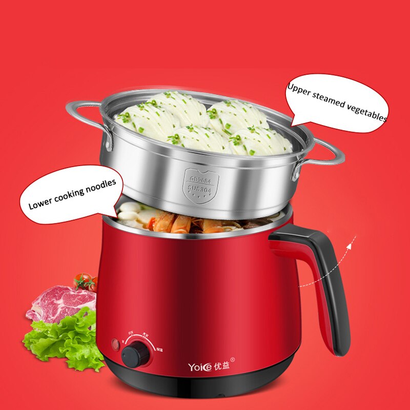 Kbxstart 220V 1.5L Multifunction Electric Cooking Pot Skillet Noodles Rice Cooker Thermal Insulation Mini Dormitory Pot 600W