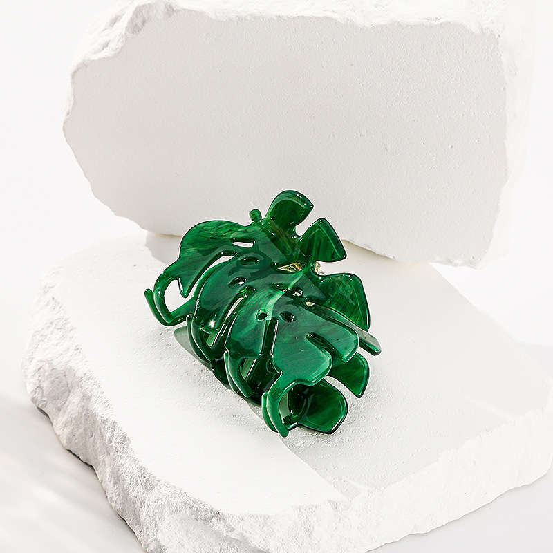 Pinza para el pelo de hoja verde esmeralda de estilo mundial refrescante, de personalidad, pinzas para el pelo de acetato, accesorios para el cabello para mujeres y niñas: Blanco