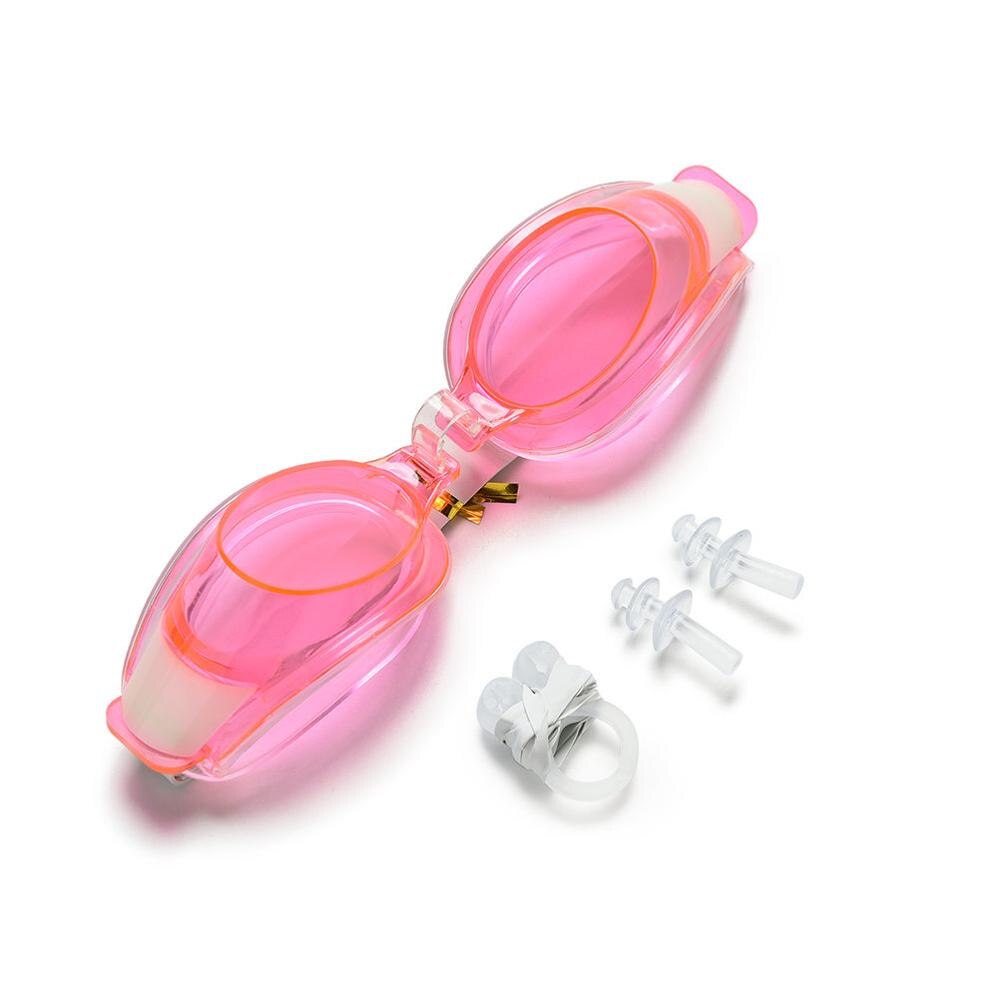 1 Set Adult Swimming Glasses with Earplugs Nose Clip Summer Diving Swimming Glasses Plastic Rubber Goggle Set 6 Colors: Pink