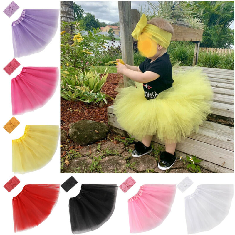 Cute Toddler Newborn Baby Girl Tutu Tulle Skirt &Bow Headband Photo Prop Costume Outfit