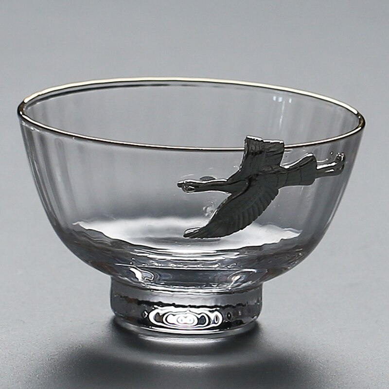 110ml japansk stil boutique klart glas kobber-nikkel sølv frø master cup tekop kung fu te sæt teskål rund skud glas: -en
