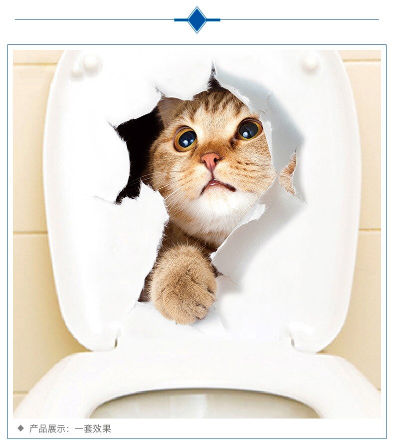 Kat Levendige 3D Vernield Schakelaar Muursticker Badkamer Wc Kicthen Decoratieve Decals Grappige Dieren Decor Poster Pvc Muurschilderingen