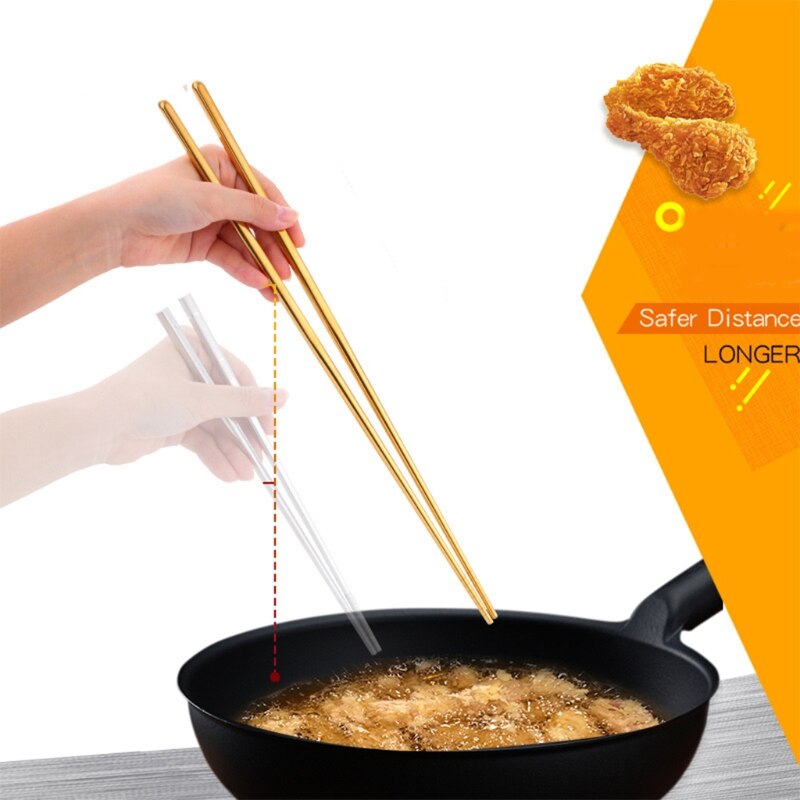 1 Pair Extra Long 36cm Cooking Chopsticks Pot Chopsticks Frying Noodle Chopsticks 304 Stainless Steel Chinese Chop Sticks