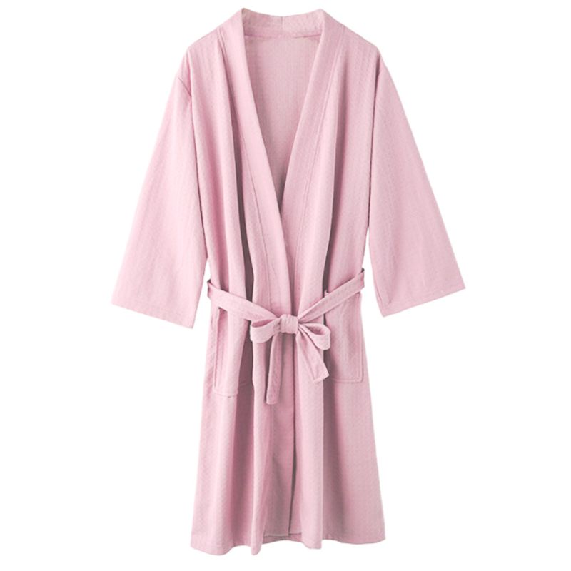 unisex løst belte raskt tørr badekåpe vaffelvev kimono nattkjole med åpenn front: Rosa / M