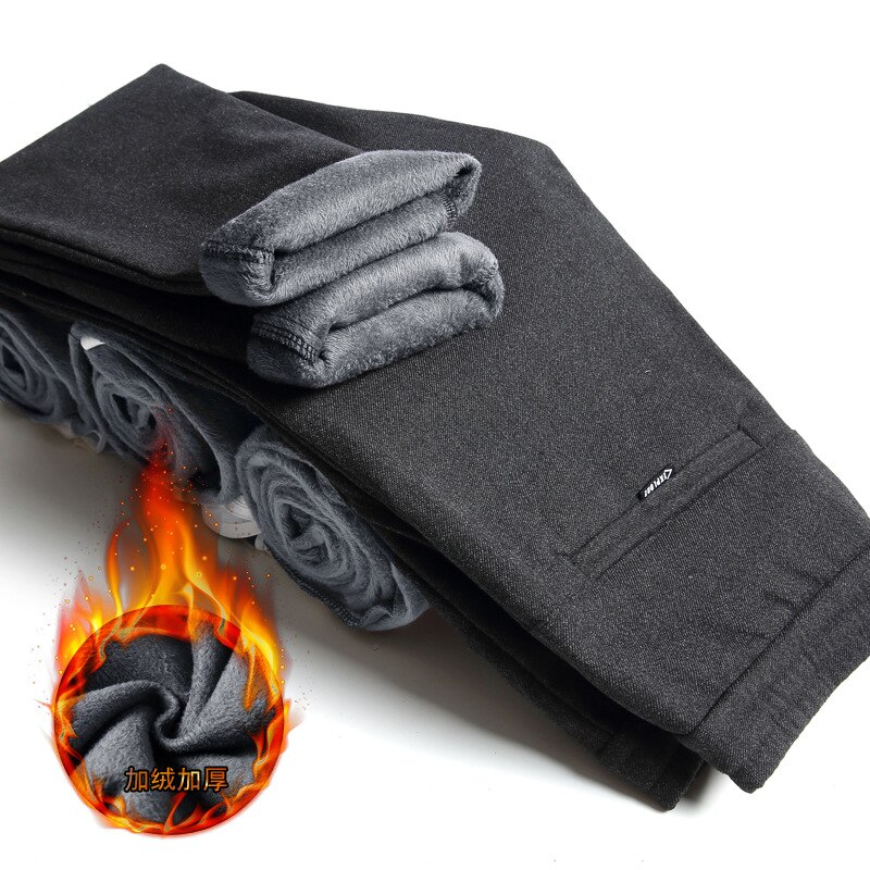 Vinterbukser til menn uformelle tykke pelsbukser varme joggebukser fleece elastiske bukser hettegenser joggebukser  w28-38
