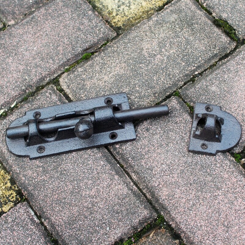 Cast Iron Bolt Thickened Wooden Door Bolt Latch Black Lock Door Anti-theft Retro Home Improvement