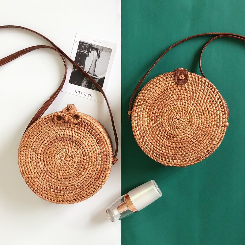 Stroh Strand Tasche Handarbeit Gewebt Runde Rattan Tasche Mit flechten aufbringen Frauen Sommer Bali Böhmen Schulter Tasche Handtaschen