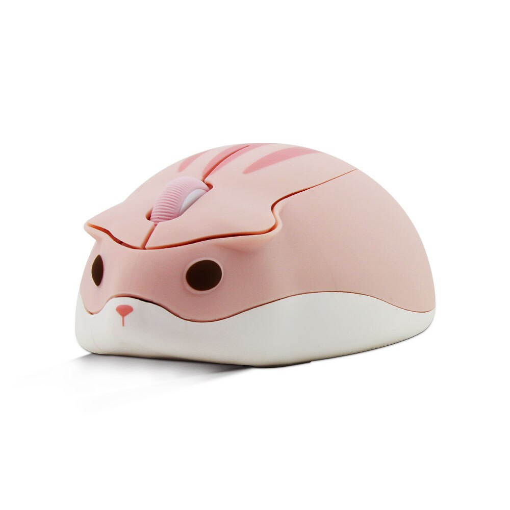 CHUYI-ratón óptico inalámbrico USB para niña, Mouse pequeño de mano con de hámster de dibujos animados, 2,4G, 1200 DPI: Rosa