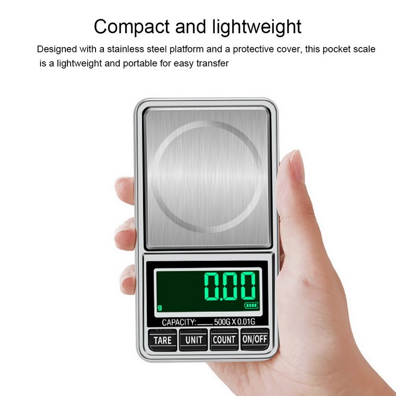 100g/200g/300g/500g 0.01g Mini Jewelry Scale USB Charging Pocket Digital Scales Precision Electronic Balance LCD Weight Scale