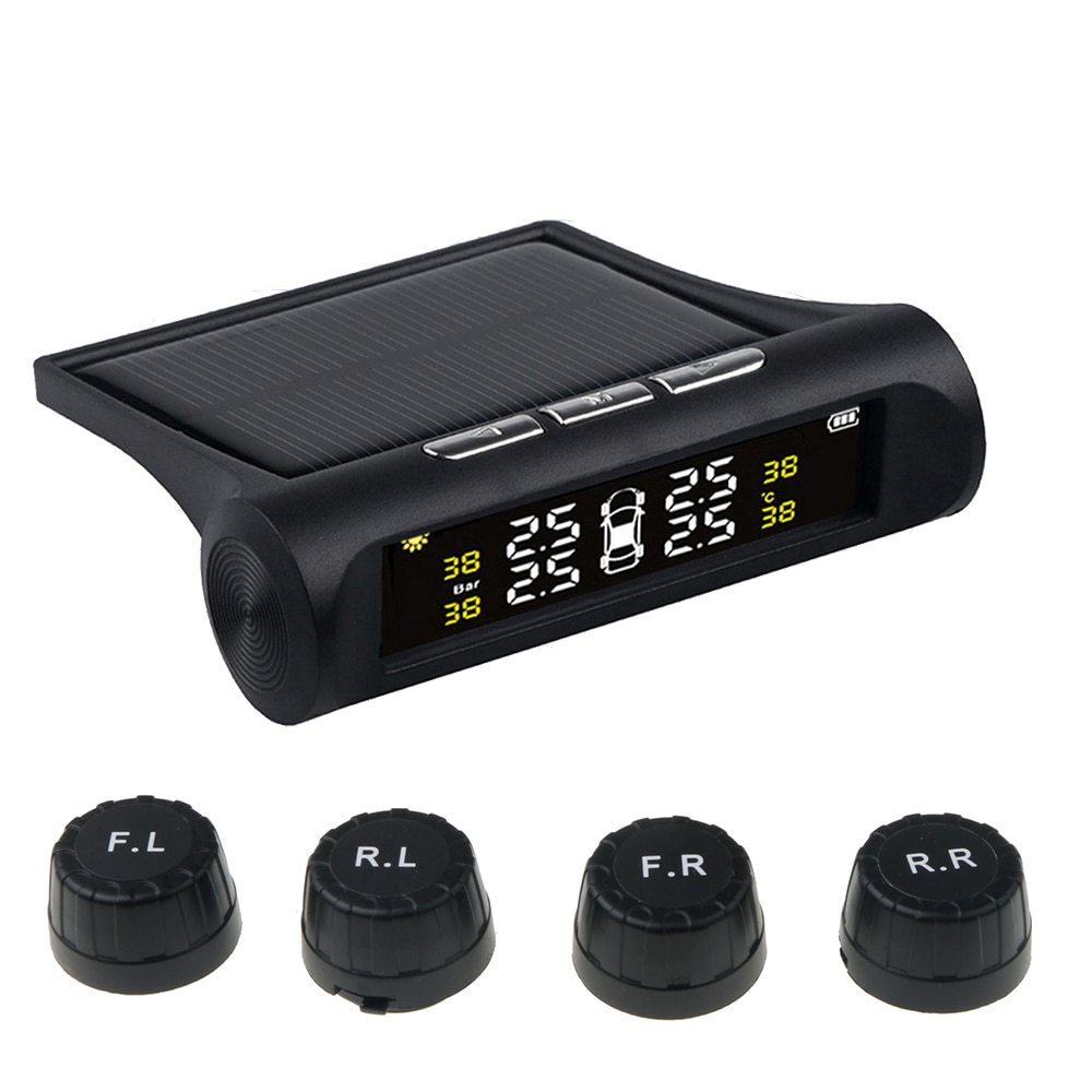 Kebidumei smart car tpms lcd display alarm dæktryk monitor soloplader med 4 ekstern sensor auto sikkerhedssystem: Cigarettændertypen