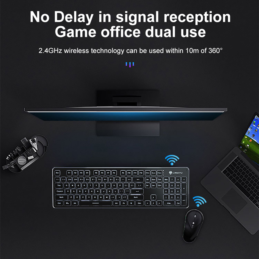 Teclado gamer sem fio, 2.4g, toque mecânico, recarregável, mouse gamer para macbook, computador, teclado iluminado