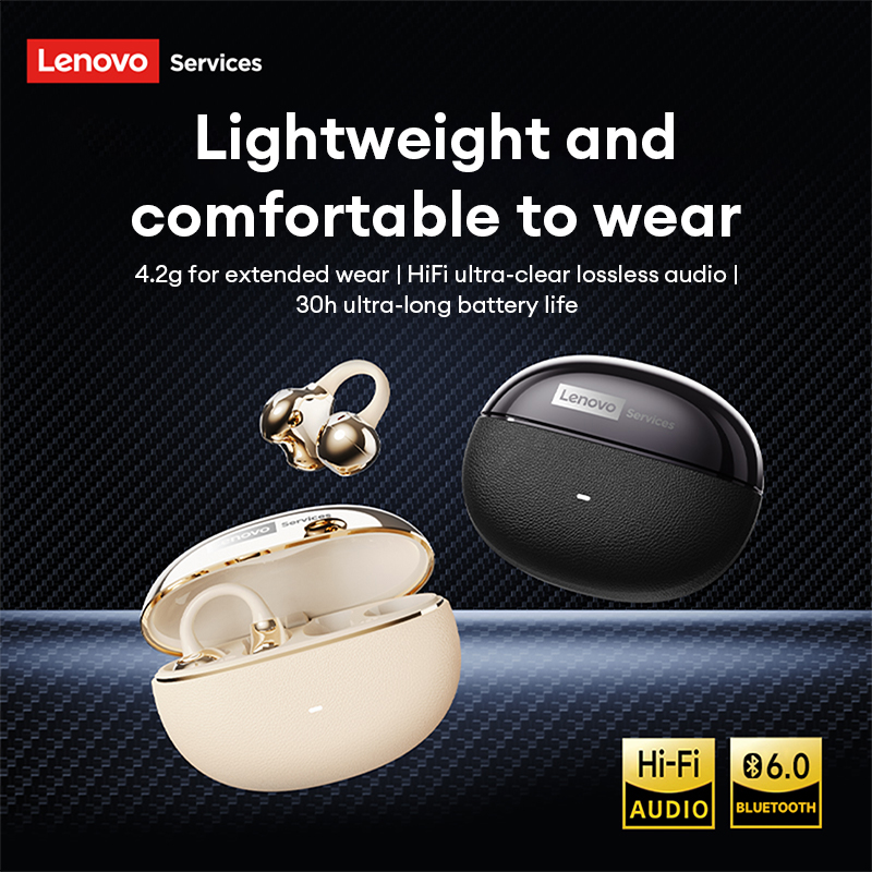 Lenovo  rs123 trådlösa hörlurar med öronklämma, bluetooth 6.0 komforthörlurar med klämma , 0.06s spelhörlurar med låg latens, 30h speltid