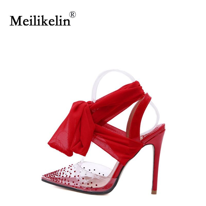 créateur chaussures pour femmes sandales pointu talons aiguilles à talons hauts cristal sandales soie écharpe blanc chaussures de mariage