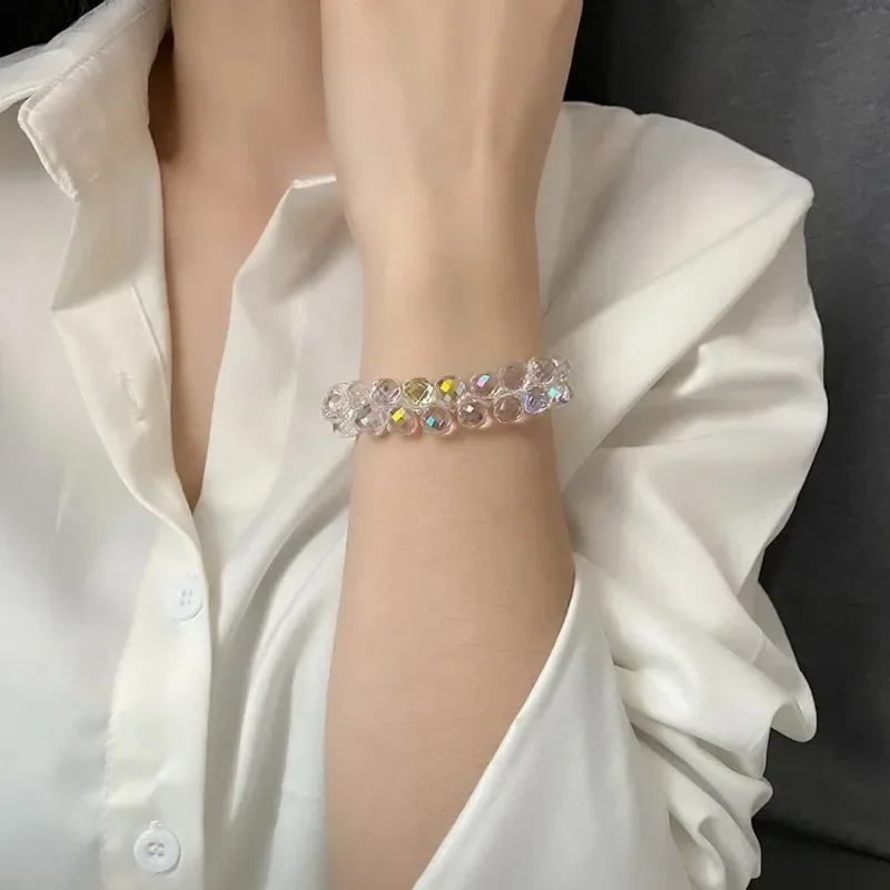 Nueva pulsera de cristal transparente para niños, cuentas de piedra brillantes a la , brazaletes de hilo elástico, joyería Manchette Bijoux