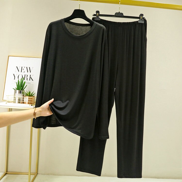 Pijamas modales de manga larga para hombre, ropa de dormir de talla grande 5XL 6XL, para el hogar, primavera y verano, 2022: Black Sets / 5XL(65-85kg)