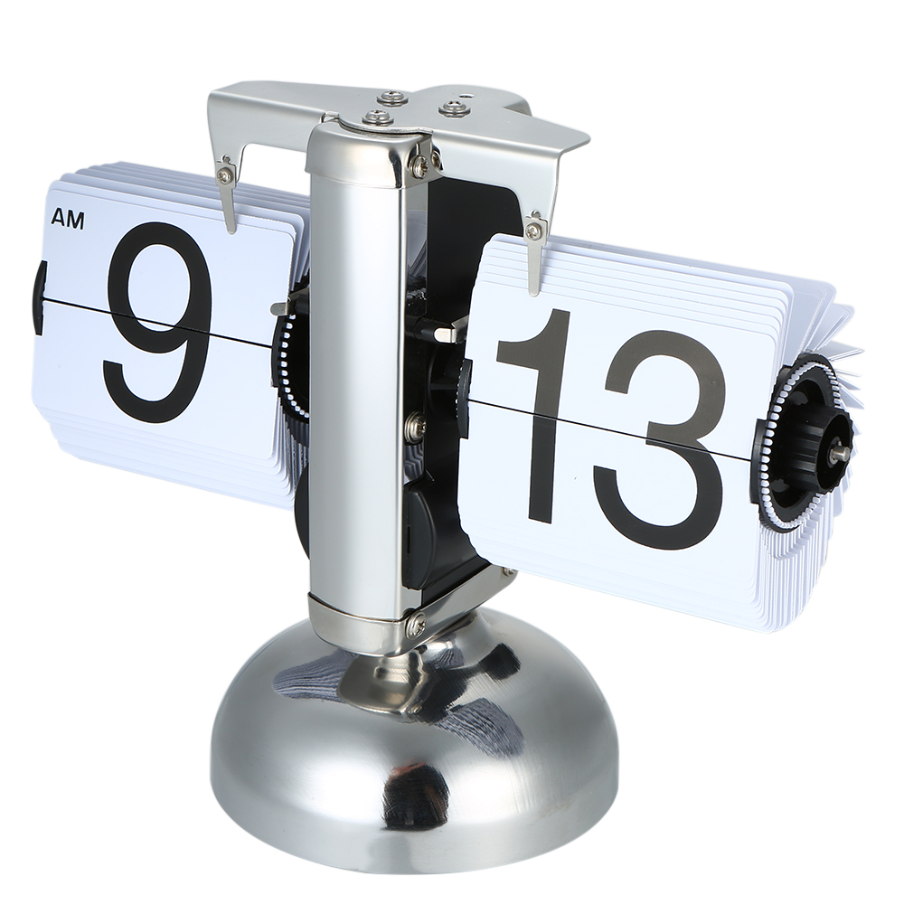 Small Scale Table Clock Retro Flip Over Clock Stainless Steel Internal Gear Operated Quartz Clocks Black White Home Decoration