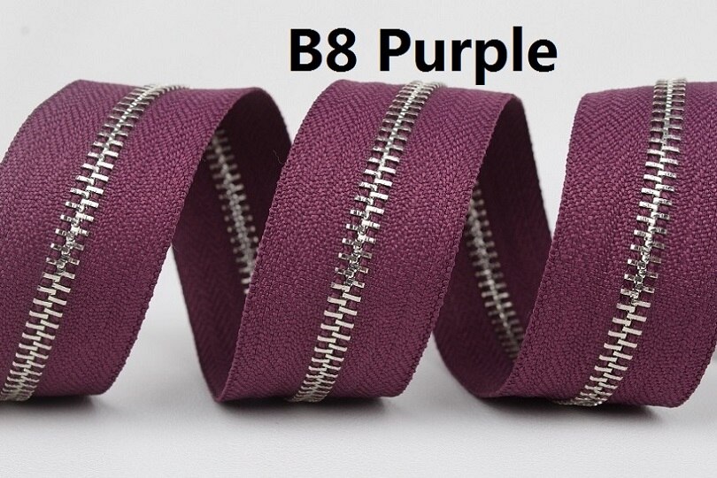 5#  zilveren metalen ritsen, enkele open einde, geelgoud, oranje, roze, fuchsia, paars, metalen rits, rol, 10 meter, veel: B8 paars