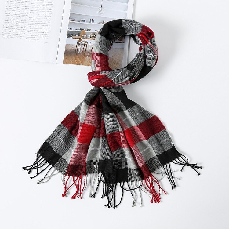 Kleurrijke Kasjmier Sjaals Herfst Winter Leuke Zachte Plaid Vrouwen Sjaal Warm Dames Sjaal Lange Wrap pashmina Unisex Vrouwelijke: Red gray