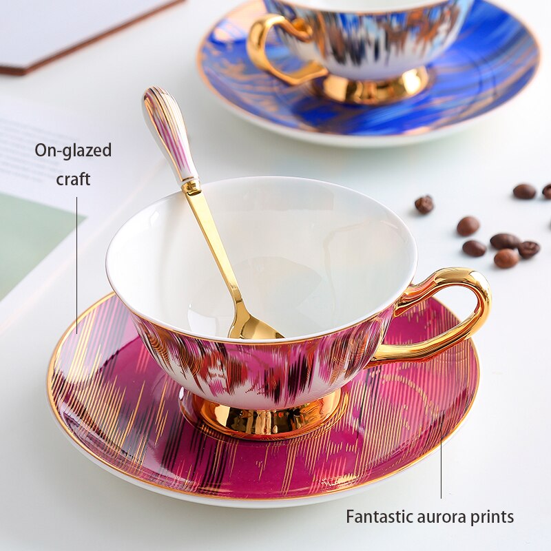 Aurora bone china kaffekop underkop ske sæt 200ml te kop porcelæn te sæt keramisk tekop cafe espresso kop