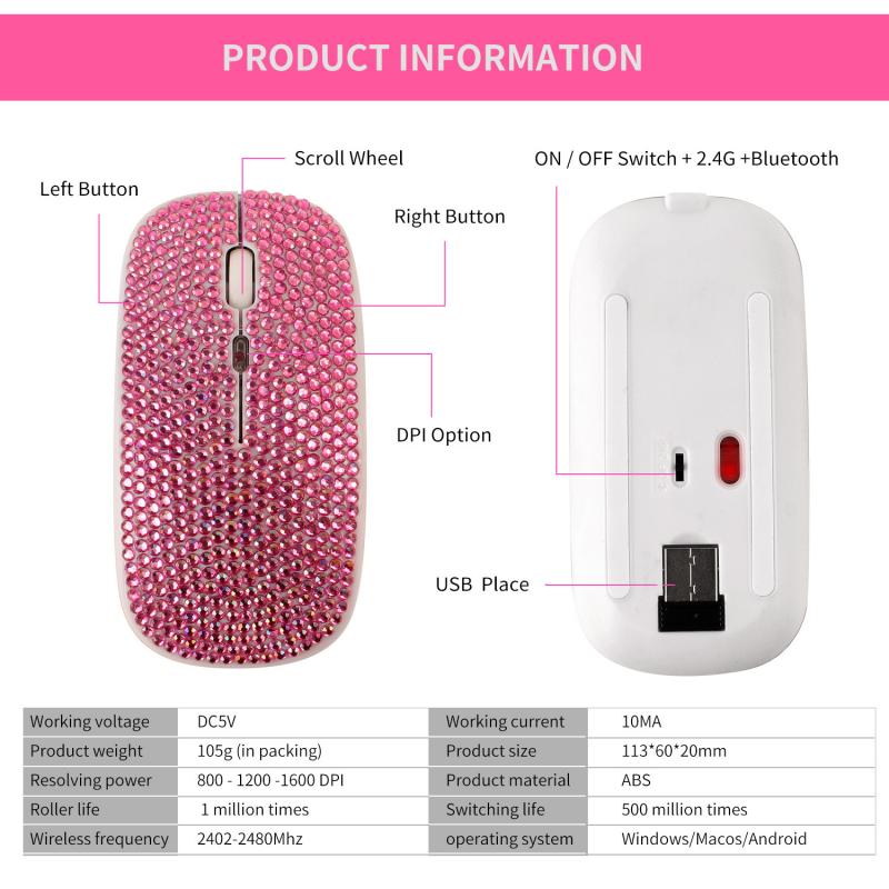 Wireless Bluetooth Silent Mouse 2.4G VML-10 USB Rechargeable RGB Colorful Lights Diamond Shiny Office Mouses Mini USB Receiver