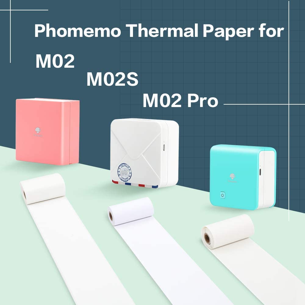 6 Rolls Phomemo White Self-Adhesive Thermal Paper for Phomemo M02/M02S/M02Pro Sticker Machine Printable Paper Roll