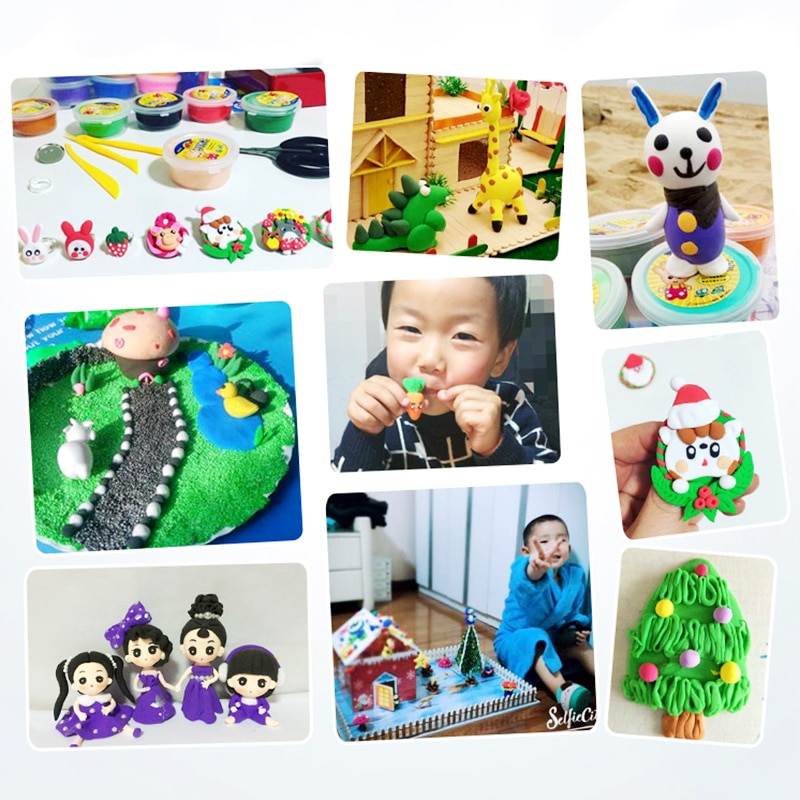 12 Color Polymer Clay Toys For Kids Antistress DIY Air Dry Polymer Modelling Light Plasticine Educational Toys Children