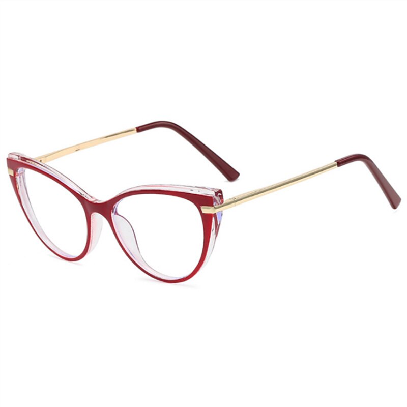 YOOSKE-monturas para gafas de sol para mujer, lentes Sexy de gato rojo, antiluz azul, para ordenador, monturas para Miopía: Clear Jiu Red