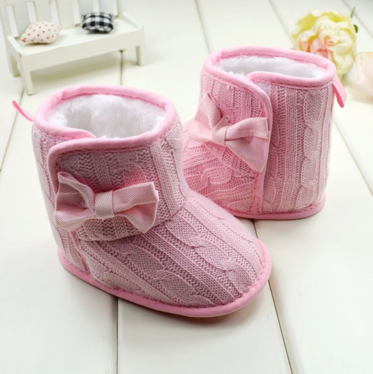 Winter Toddler Fleece Snow Boot Baby Shoes Infant Knitted Bowknot Baby Warm Shoes Red, Pink, Gray, Rose: P / 1