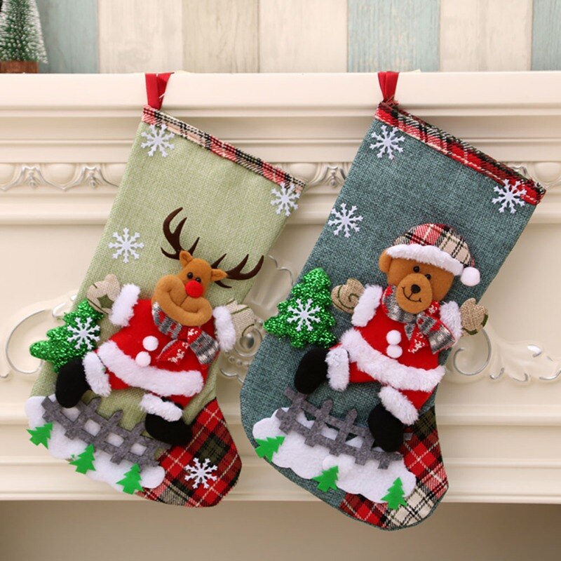 Linnen Groot Formaat Kerstsok Houders Partij Kerst Haard Decoraties