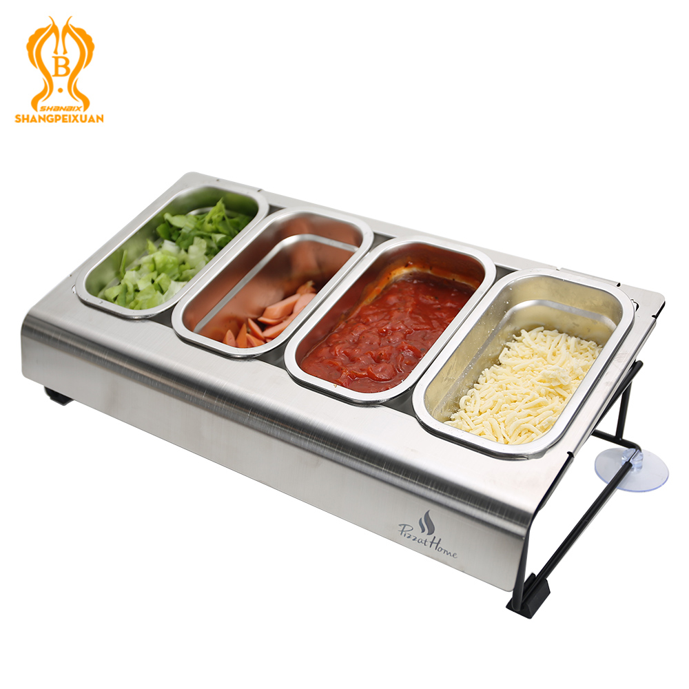 Stainless Steel Pizza Seasoning Container Pizza Topping Station with PP Visiable Lid Fridge Storage Pizza Ingredients Container