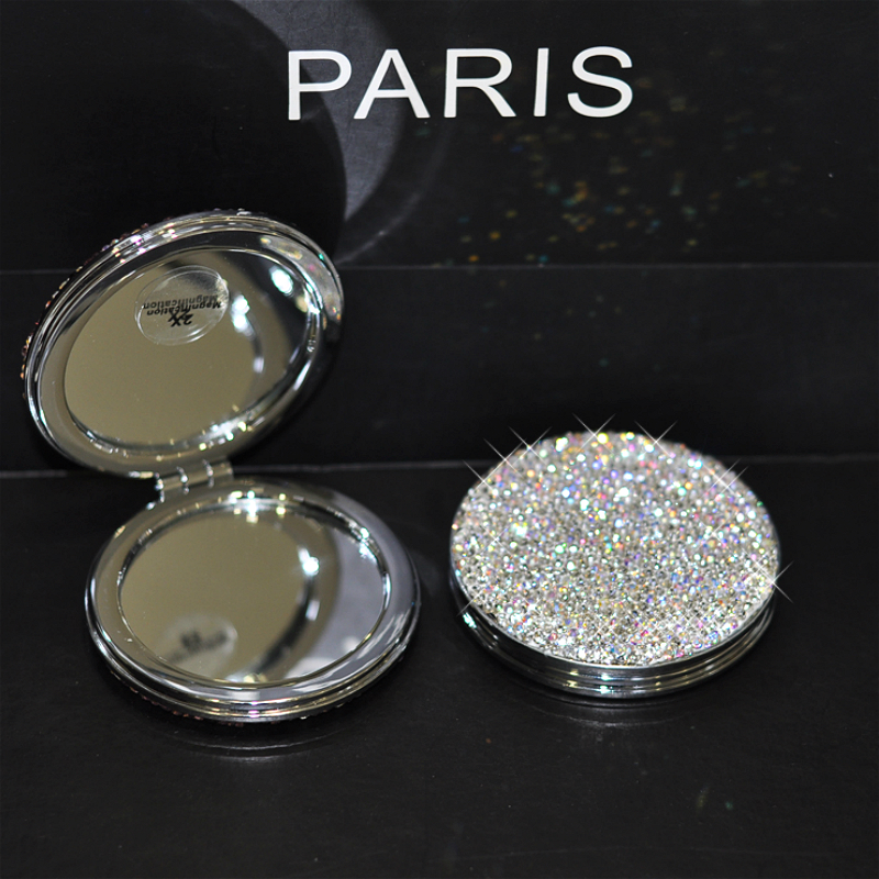 Miroir à main scintillant incrusté de strass, petit miroir de vanité rond scintillant, Mini miroir à main scintillant, miroir de maquillage Kawaii: White / Double side bling