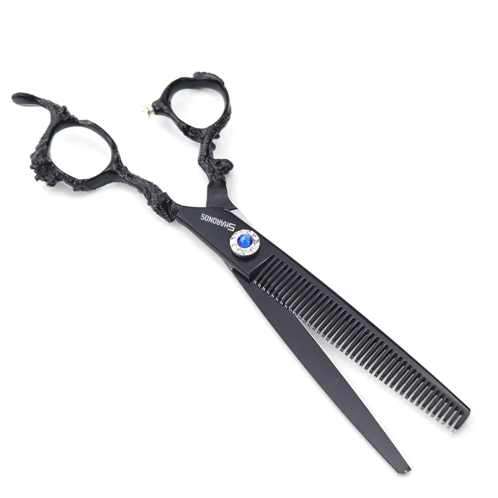 Tijeras de peluquero de 6 pulgadas y 7 pulgadas, tijeras profesionales japonesas de peluquería de acero 440C, herramientas de corte de adelgazamiento de cabello negro puro