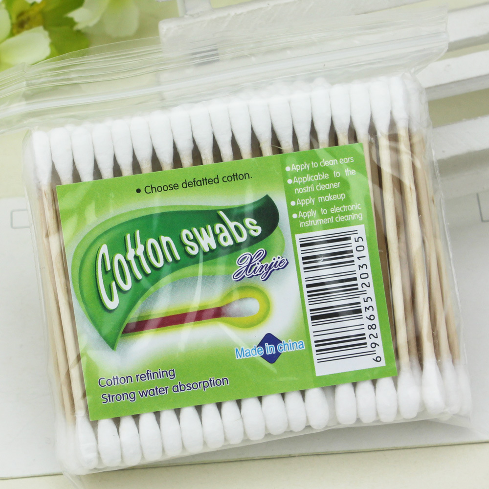 100pcs Pack Disposable Baby Cotton Swabs Sterility Two Head Wood Stick Cotton Pad Ear Clean Tools