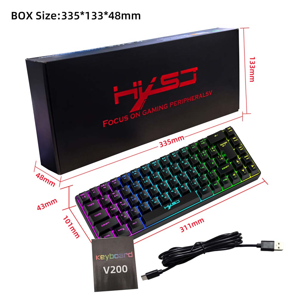 Russisch 68-toetsen RGB-lichttoetsenbord Relax Pols Type C USB Bedraad gamingtoetsenbord Tabletcomputer PC Mechanisch gevoel Sleutel Yrieza Maleta: Olive