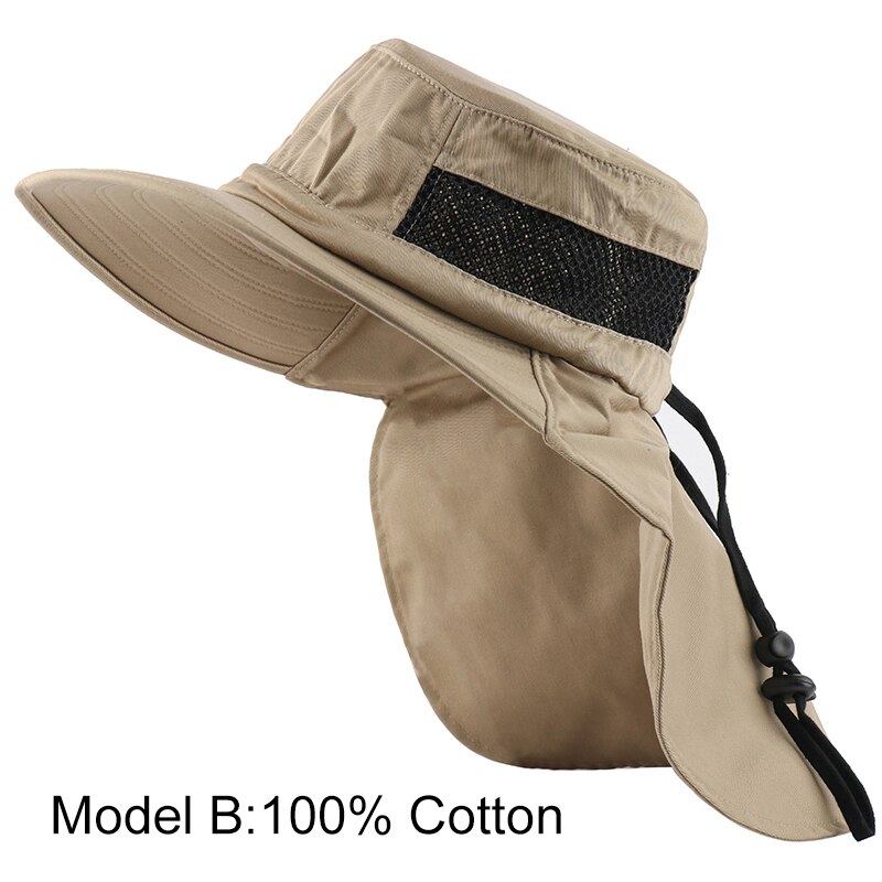 Camoland Herfst Zonnehoed Mannelijke Upf 50 + Wandelen Emmer Hoed Outdoor Lange Brede Rand Vissen Caps Met Nek Flap boonie Hoeden: Model B Khaki