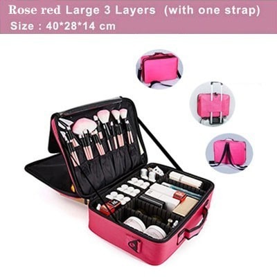 Brand Makeup Case Female Suitcase Organizer For Cosmetics Large Travel Women Make Up Bag Storage Bolso Muje: L 3 Layers Rose Red1