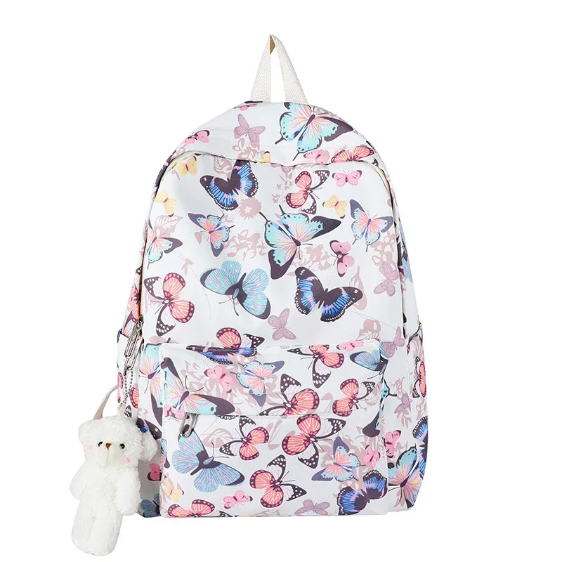 Mochila coreana con de mariposa para mujer, mochila para estudiantes, almacenamiento de libros escolares y organizador de viaje: Beige