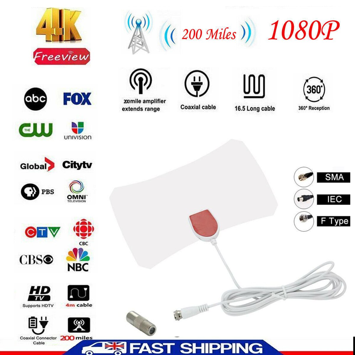 50 Mile Range 1080P Mini Antenna Indoor HD Digital HDTV TV Antenna