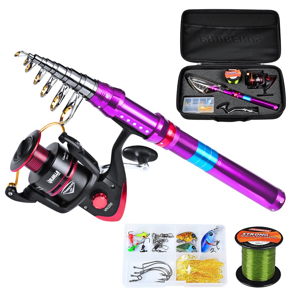 Good Reel Combo Telescopic Fishing Rod Spinning Wheel Fishing Tackle Set with Line Hooks Lures Storage Bag Tool Peche