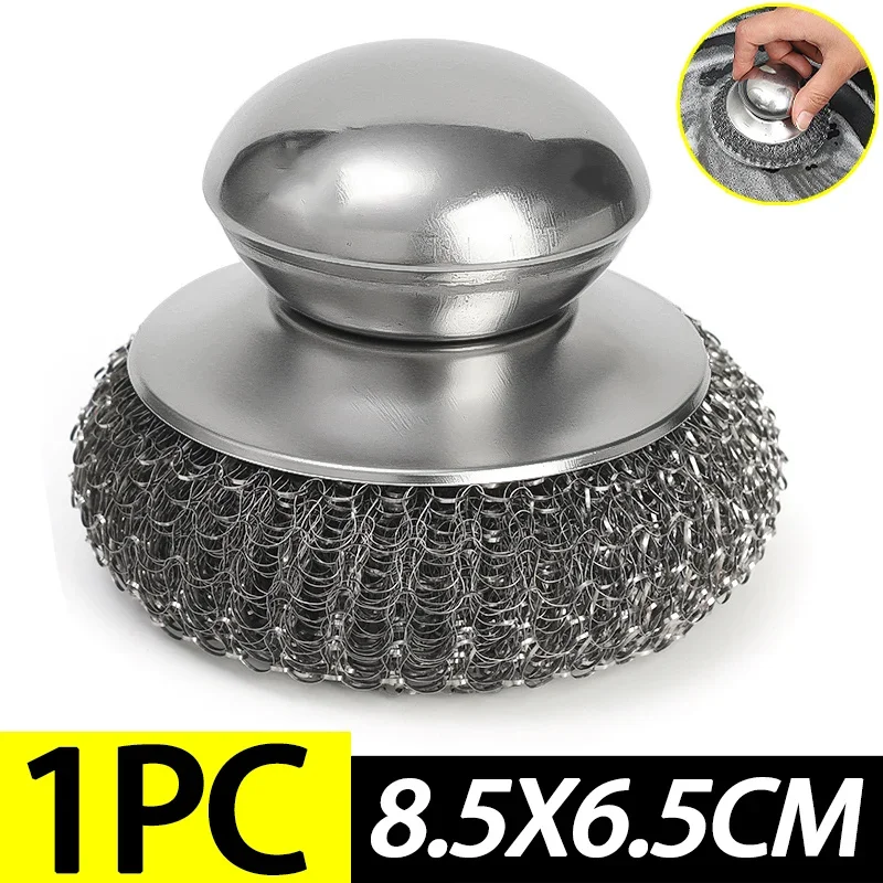 Cepillo para ollas de cocina de acero inoxidable, herramientas de limpieza de bolas de alambre con mango ergonómico, accesorios para lavar platos de cocina casera, 1/6 Uds.: Azul