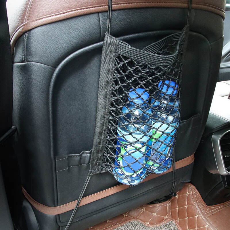Bilsæde mesh organisator opbevaring sort lastnet lommer bagage krog pose bil interiør sæde dobbeltlag mesh opbevaringsnet taske