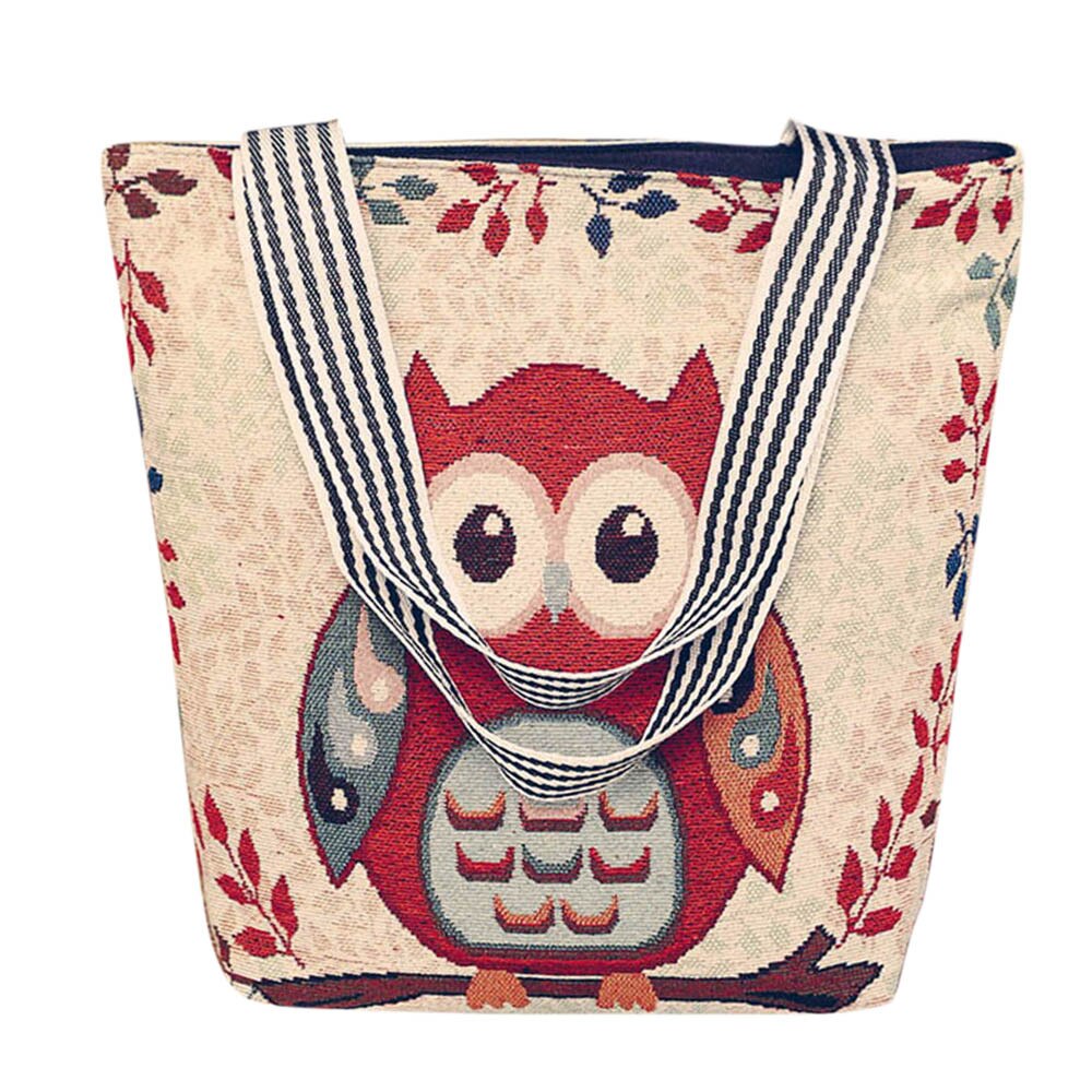 Large Capacity Canvas Cartoon Owl Satchel Tote Shoulder Bags For Women Casual Wild Handbag For Birthday bolso mujer