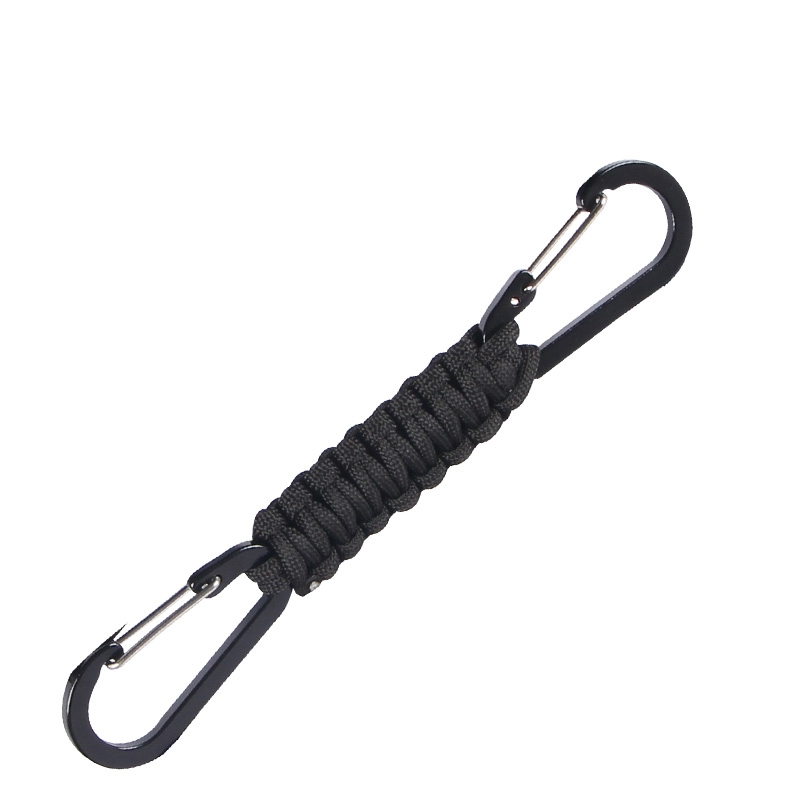 Paracord nyckelring dubbel karbinhake flätad nyckelband överlevnad nödknut verktyg för nycklar utomhus camping vandring ryggsäck: Silver-