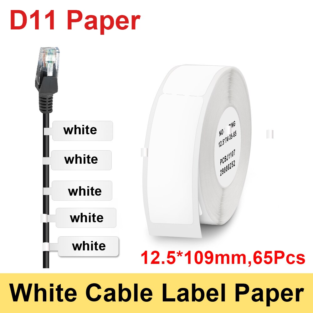 1 Roll Niimbot D11 / D110 Label Sticker Waterproof Anti-Oil Niimbot Labels Paper White Thermal Paper For Niimbot D11 Label Maker: Cable White