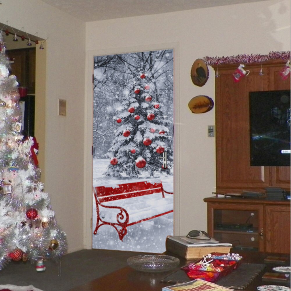 3D Door Sticker Space Landscape Home Decor Room Door Art Picture Pvc Door Christmas Tree Self Adhesive Wallpaper Merry Christmas