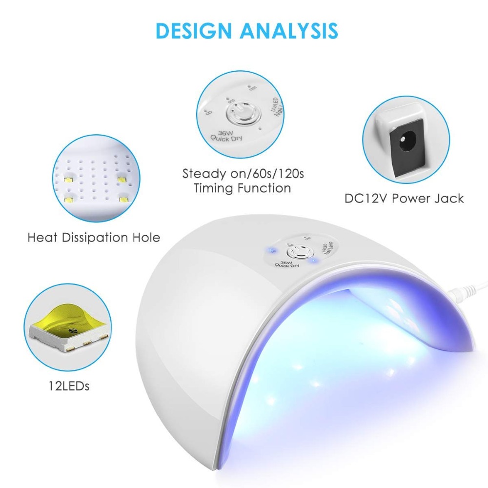 36w led naglar gelish lampa 12 uv torktumlare konst nali lampa manikyr för hemmabruk maskin torktumlare verktyg för alla typer usb-kontakt naglar